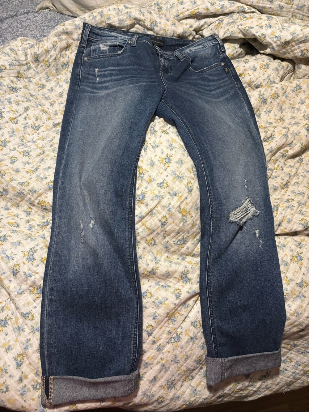 Silver Jeans Women's Medium Blue Distressed Boyfriend Jeans